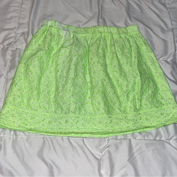 J Crew Neon Eyelet Floral Lace Skirt Green Yellow Size Small - Picture 6 of 8